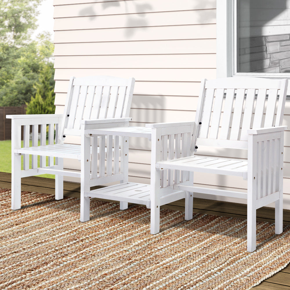 Gardeon 2-Seater Wooden Garden Bench Loveseat with Table White