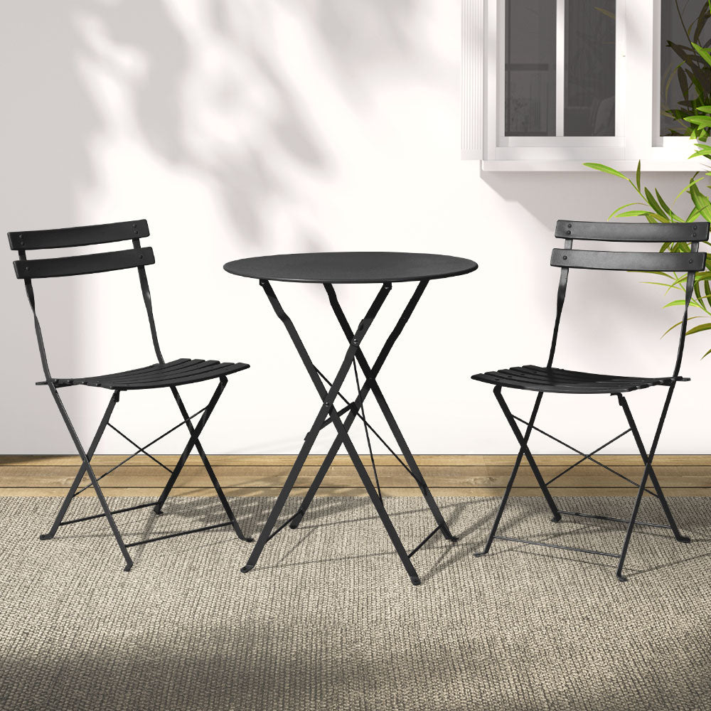 Gardeon 3-Piece Outdoor Bistro Set Steel Table and Chairs Black