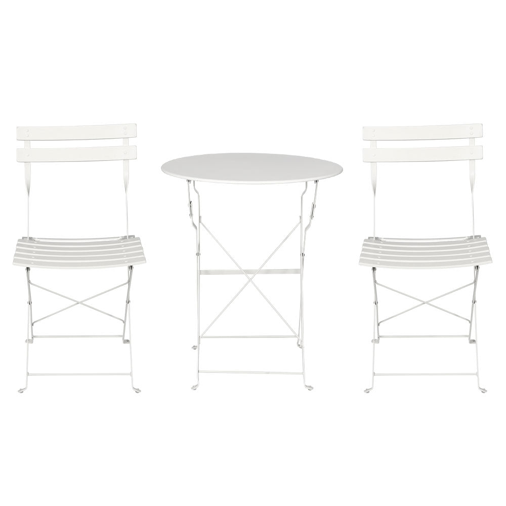 Gardeon 3PC Outdoor Bistro Set Steel Table Chairs White