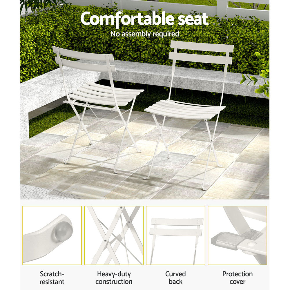 Gardeon 3PC Outdoor Bistro Set Steel Table Chairs White