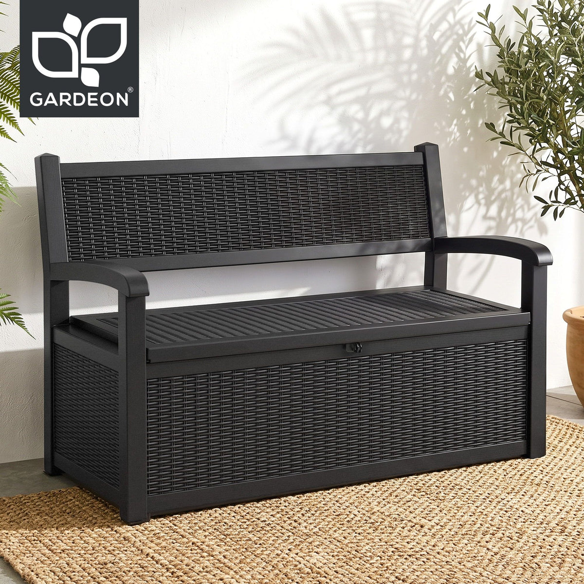Gardeon Outdoor Storage Box Bench 254L Black Resin