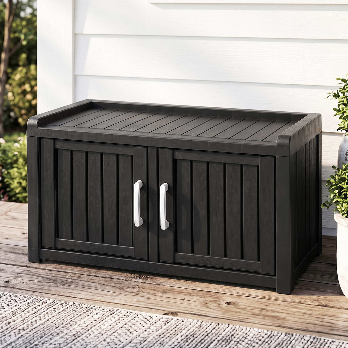 Outdoor Storage Bench Shoe Cabinet Resin 81cm Black