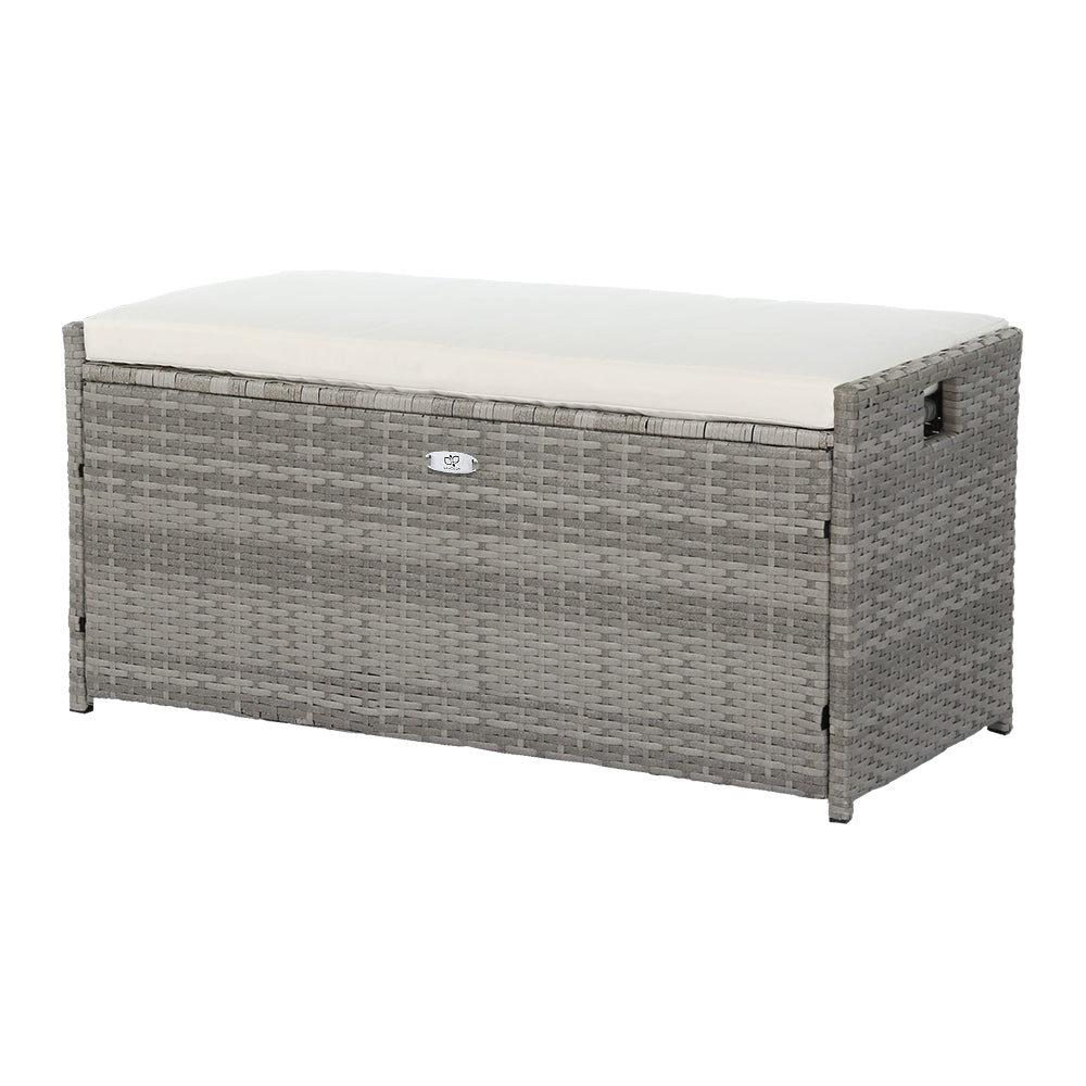Gardeon Wicker Outdoor Storage Bench Box 102L Grey