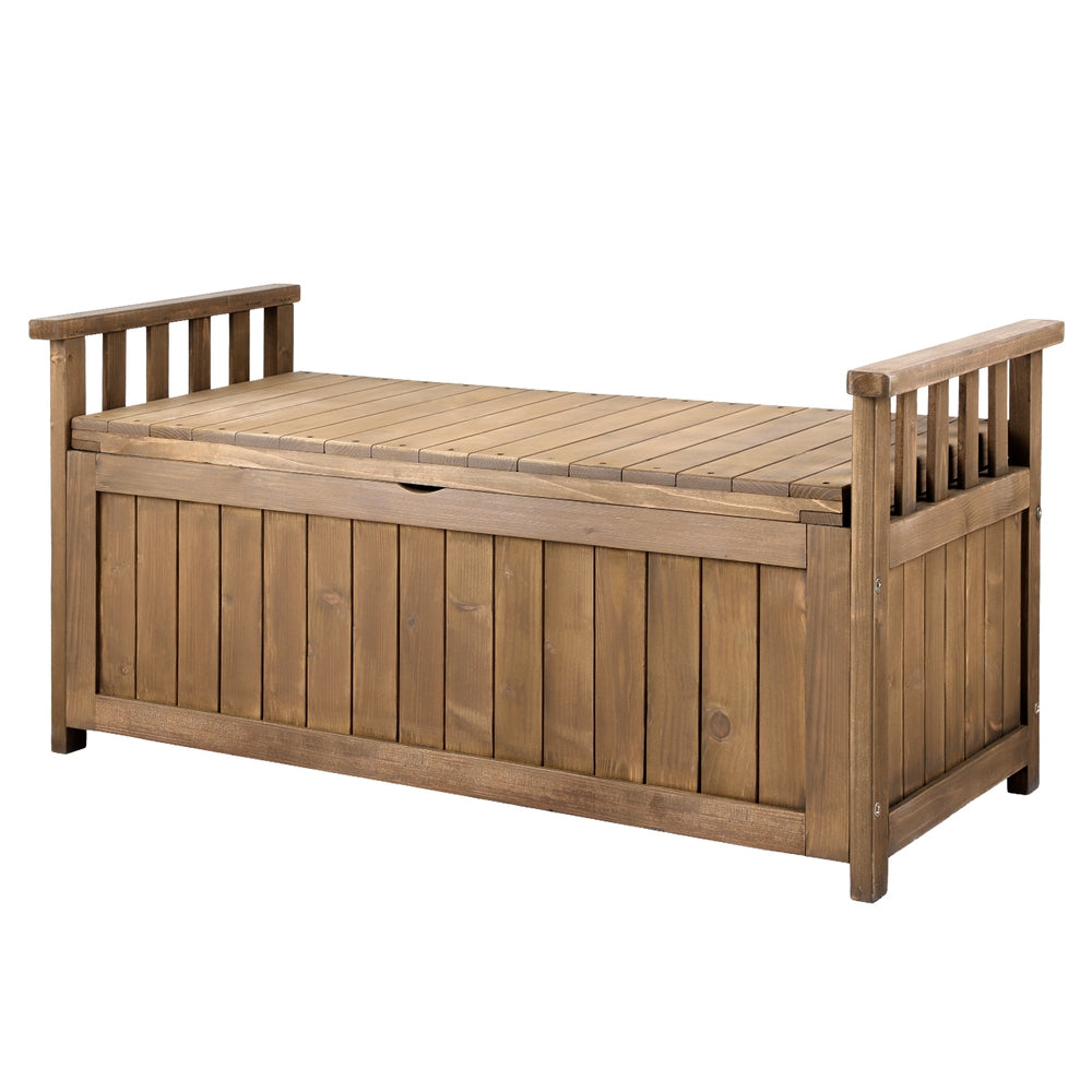 Gardeon Wooden Outdoor Storage Bench 160L Brown