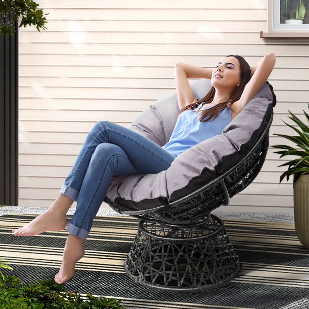 Gardeon Papasan Chair Outdoor Furniture Wicker Black
