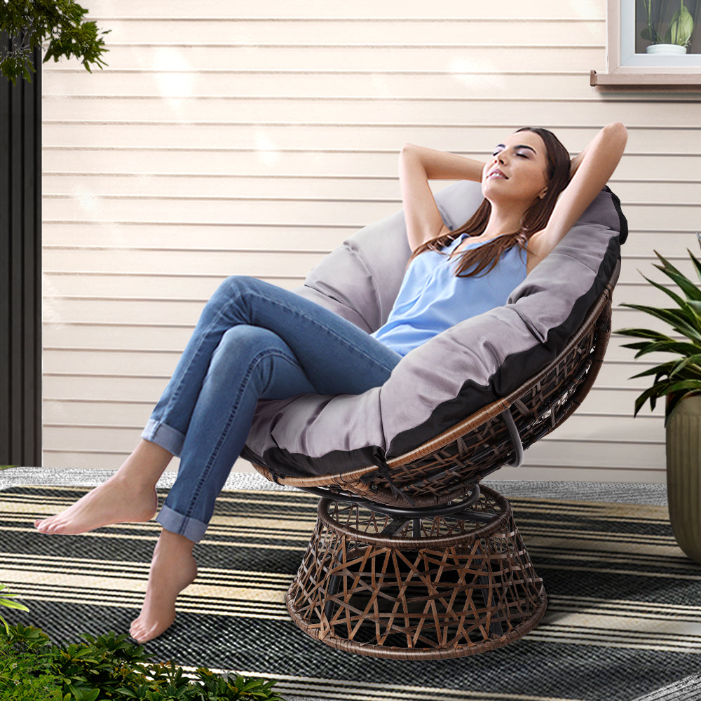 Gardeon Papasan Chair Outdoor Wicker Patio Brown