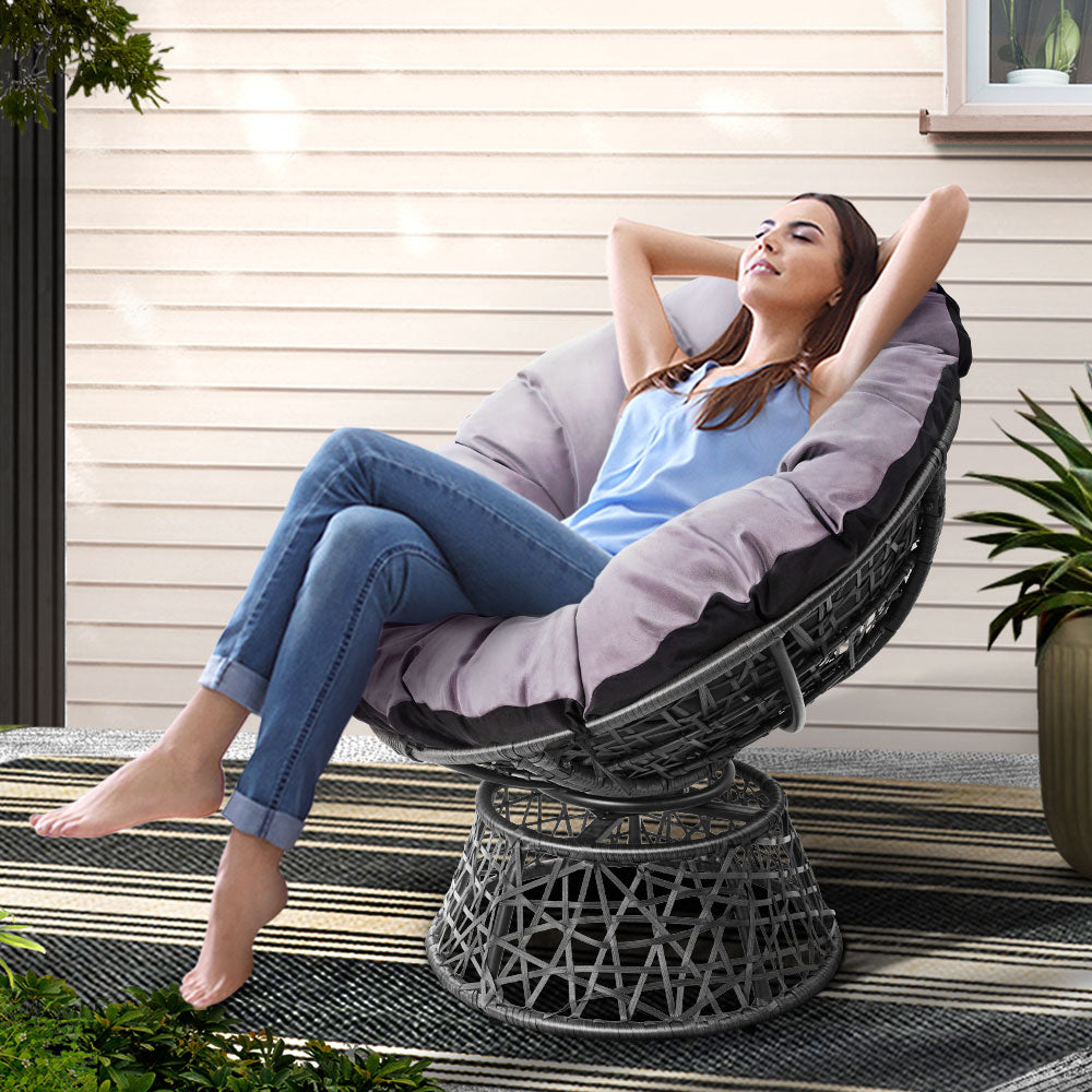 Gardeon Papasan Chair Wicker Outdoor Furniture Grey