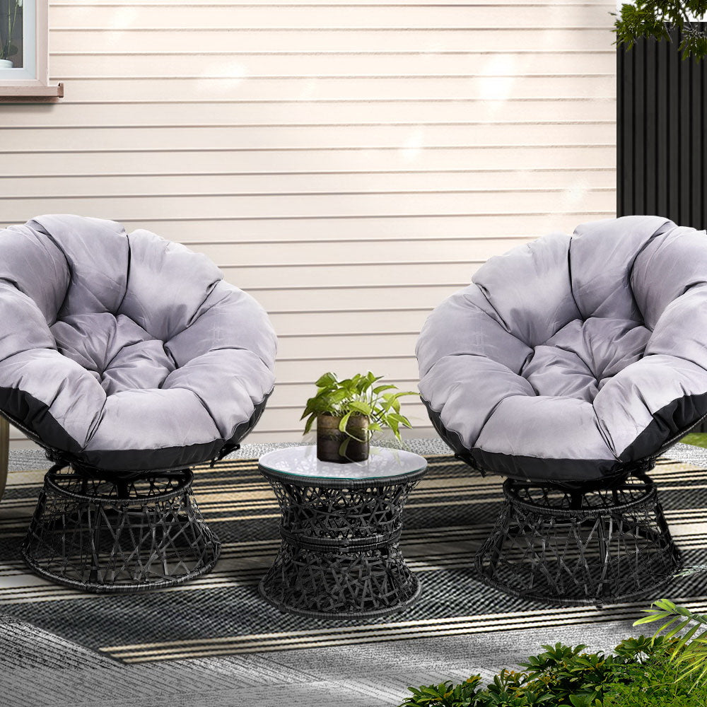 Gardeon Wicker Papasan Chair and Side Table Set Black