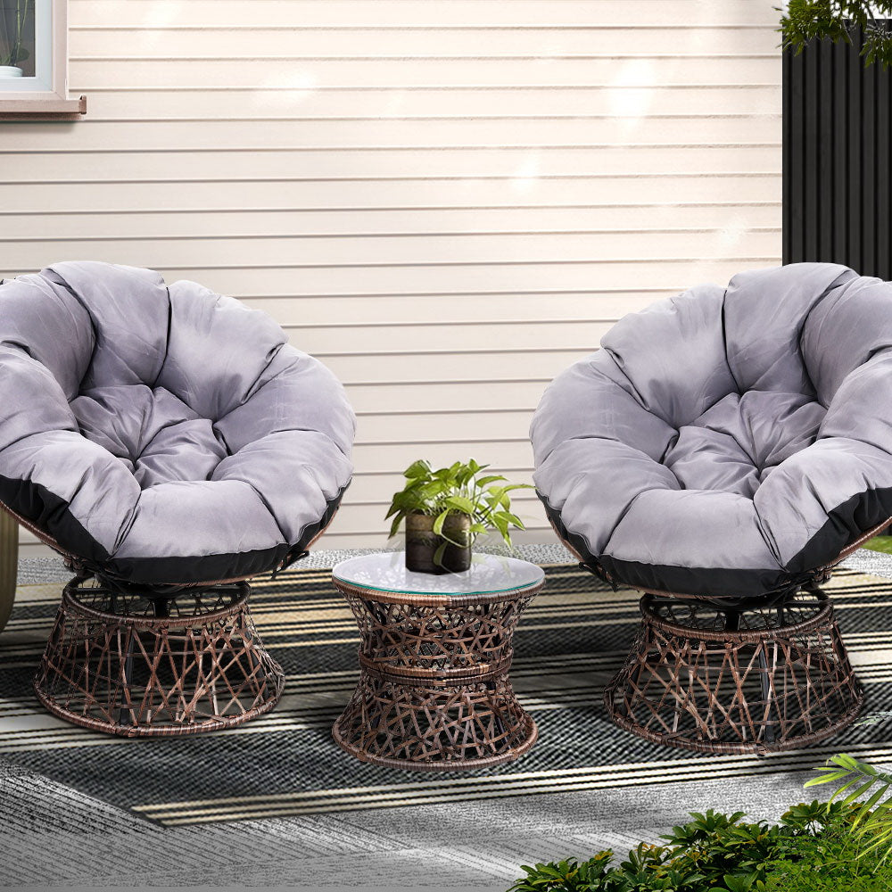 Gardeon Outdoor Lounge Set Wicker Papasan Chairs Table Brown
