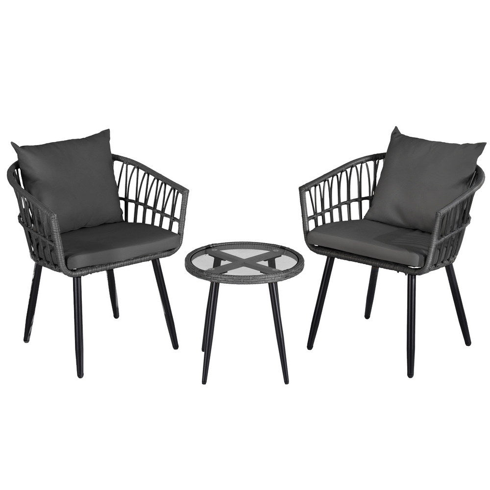 Gardeon 3PC Outdoor Patio Bistro Set Table and Chairs Grey