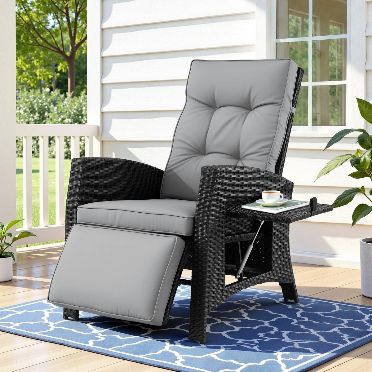 Gardeon Outdoor Wicker Recliner Chair Sun Lounger Adjustable Black