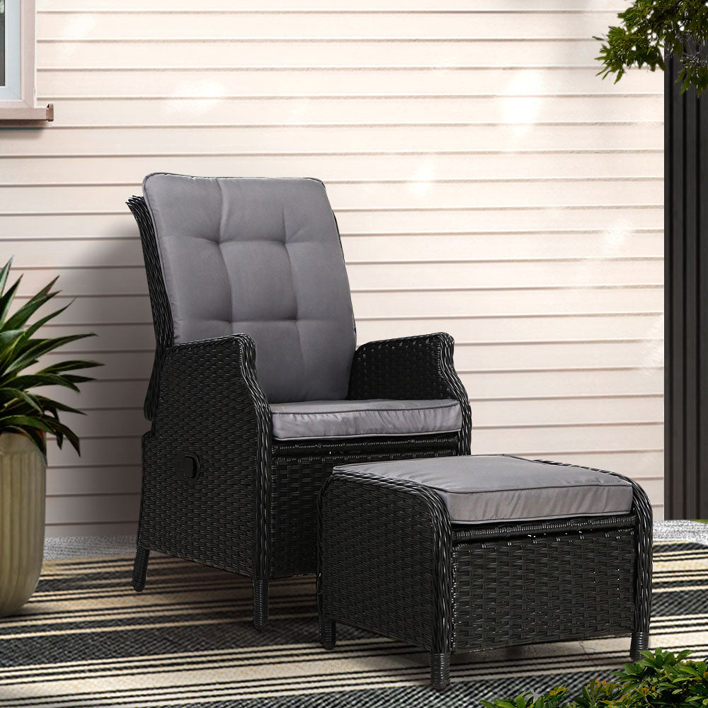 Gardeon Outdoor Recliner Chair Wicker Lounger Adjustable Black