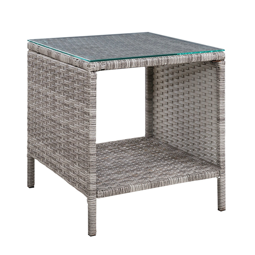 Gardeon Outdoor Coffee Side Table Rattan Wicker Grey