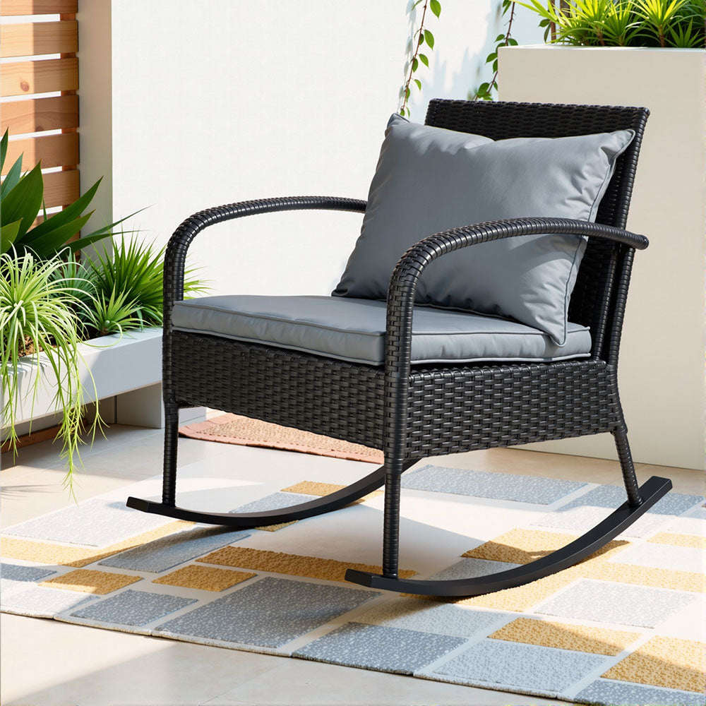 Gardeon Outdoor Rocking Chair Rattan Patio Lounge Black