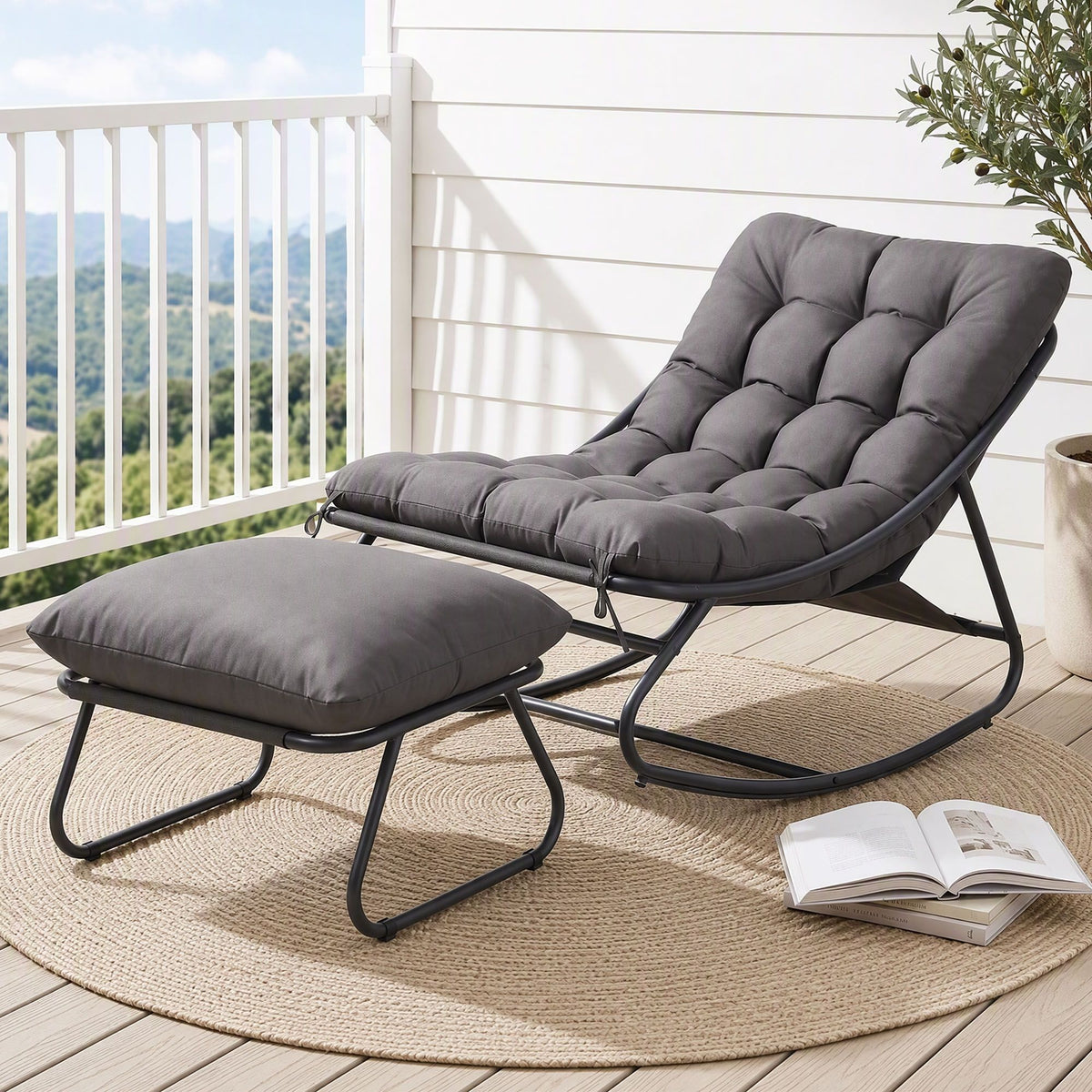Gardeon Rocking Chair with Footrest Mesh Seat Outdoor Grey