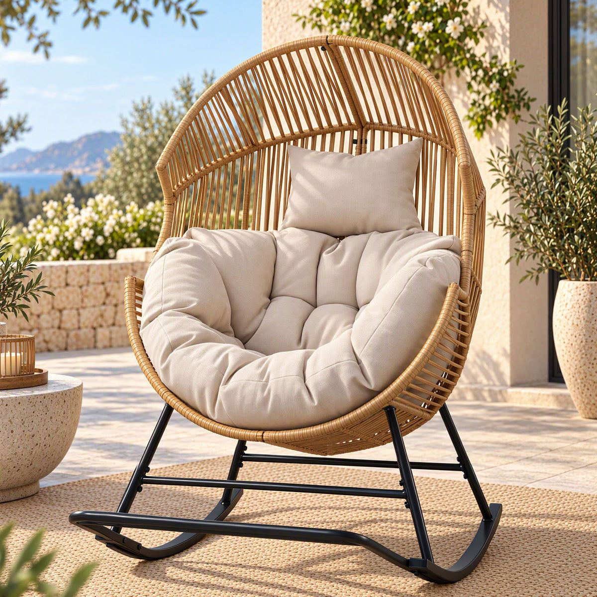 Gardeon Egg Rocking Chair Outdoor Rattan Lounger Natural