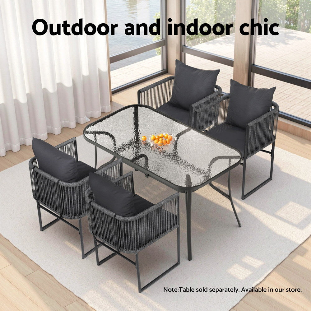 Gardeon 2PC Outdoor Dining Chairs Woven Rope Chair Patio Furniture Garden Steel