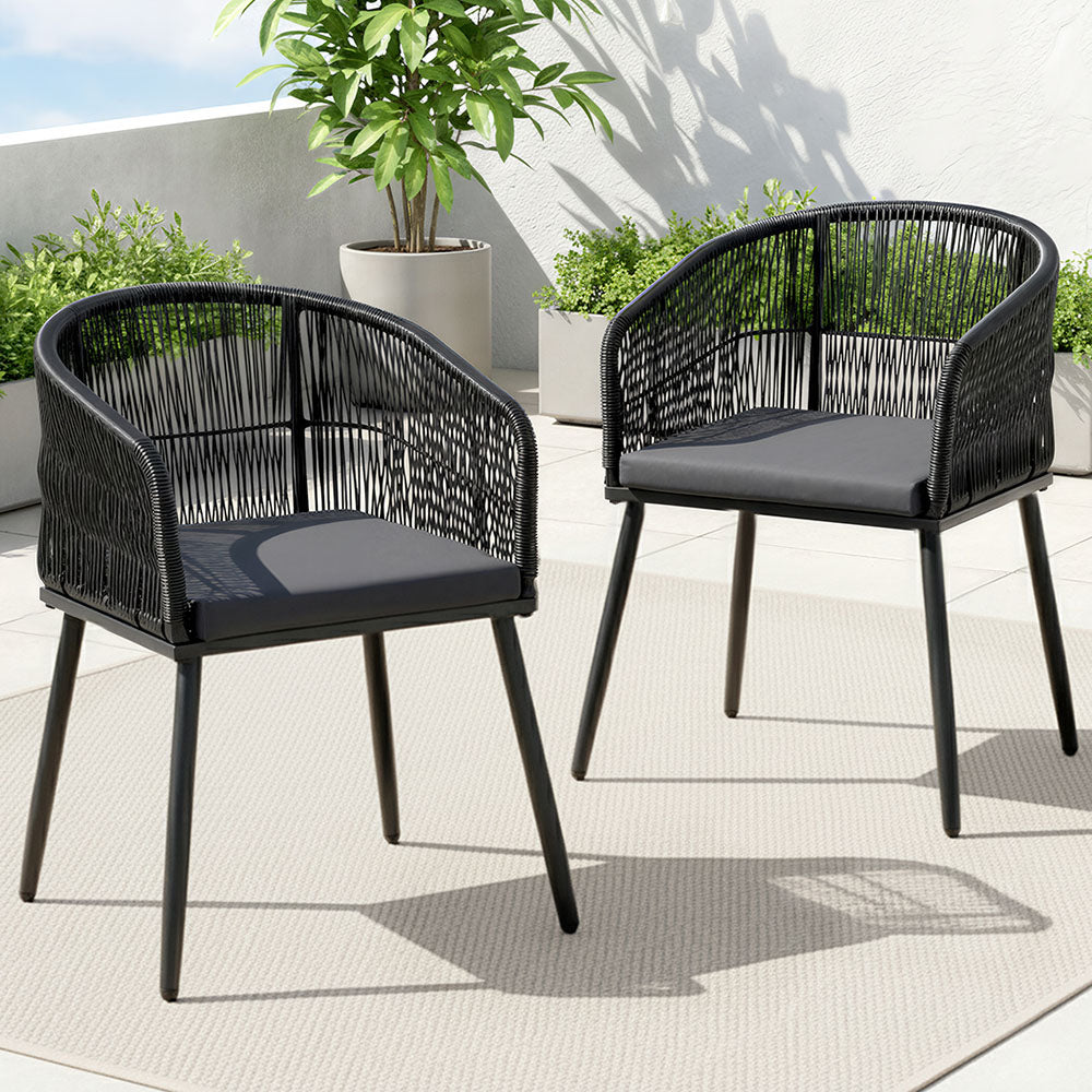 Gardeon 2 Piece Outdoor Dining Chairs Wicker Patio Furniture Black