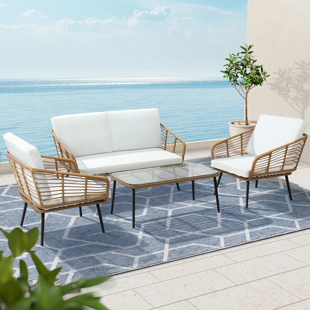 Gardeon 4-Piece Rattan Outdoor Sofa Set Natural Lounge Setting