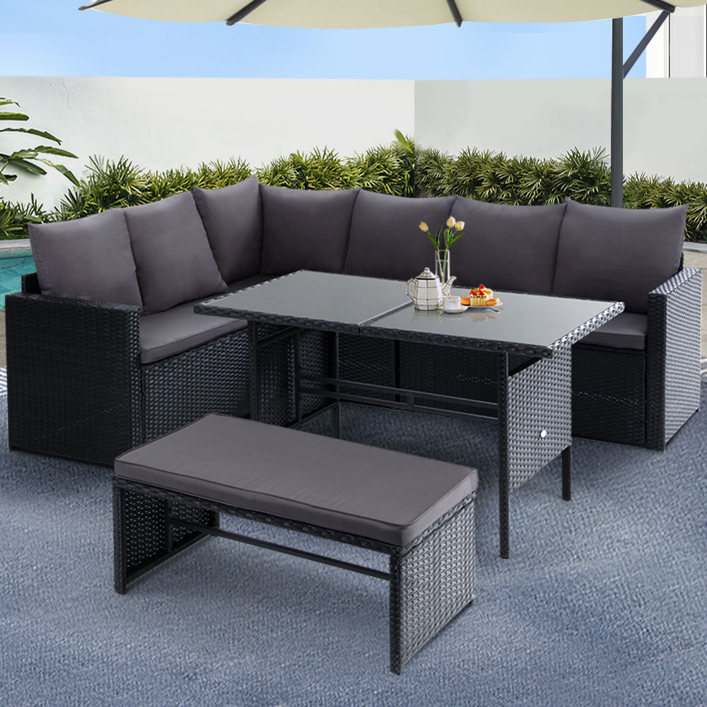 Gardeon 8-Seater Outdoor Dining Sofa Set Wicker Black