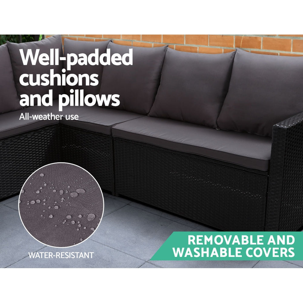 Gardeon 8-Seater Outdoor Dining Sofa Set Wicker Black