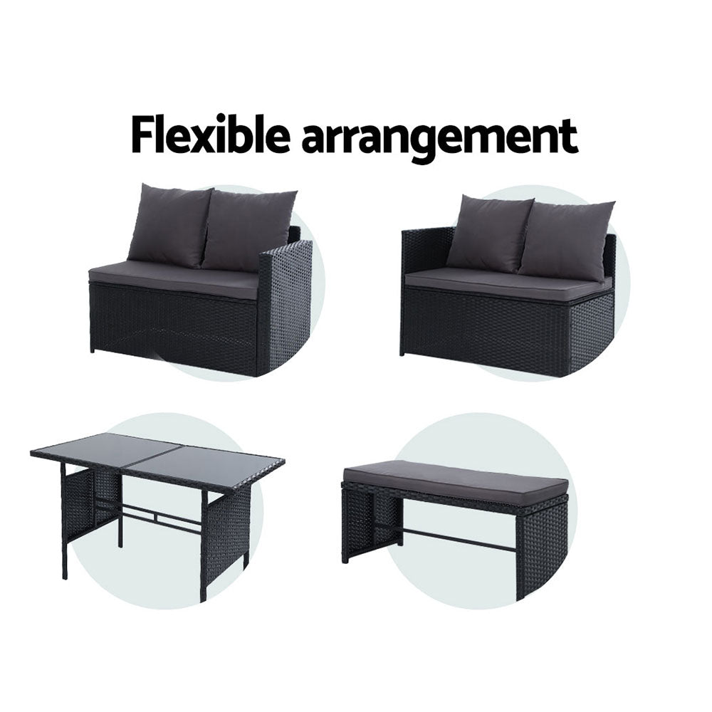 Gardeon 8-Seater Outdoor Dining Sofa Set Wicker Black