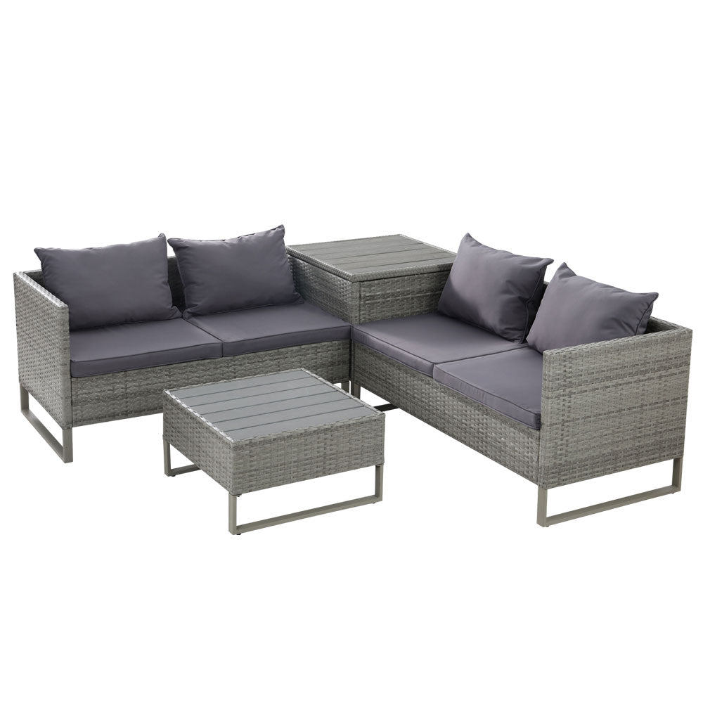 Gardeon 4-Seater Outdoor Lounge Set Wicker Grey