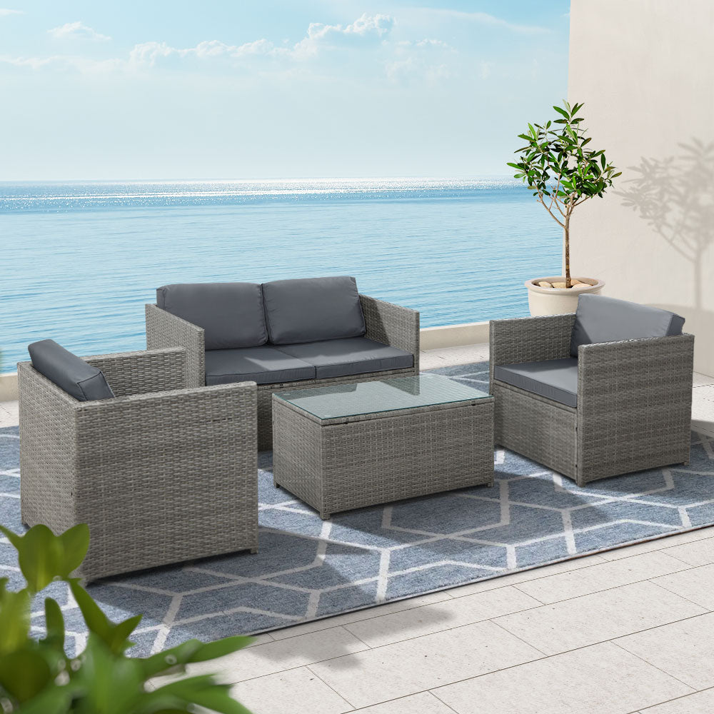 Gardeon 4-Piece Outdoor Wicker Sofa Set Lounge Grey