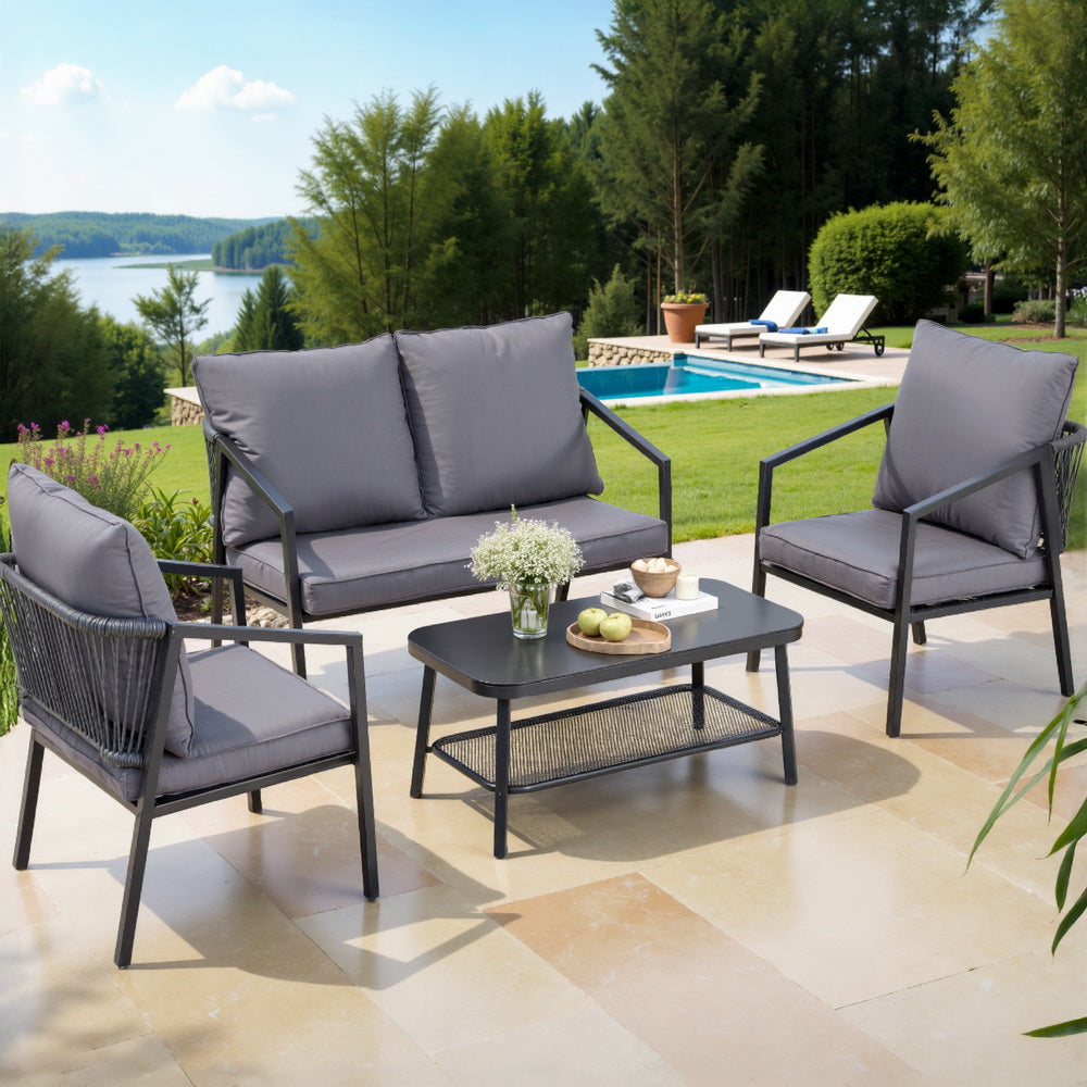 Gardeon 4-Seater Outdoor Sofa Set Black/Grey Patio Furniture