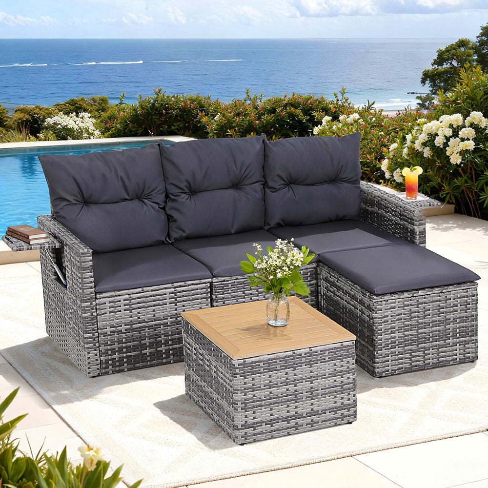 Gardeon 4-Seater Outdoor Sofa Set 5 Pieces Grey Rattan