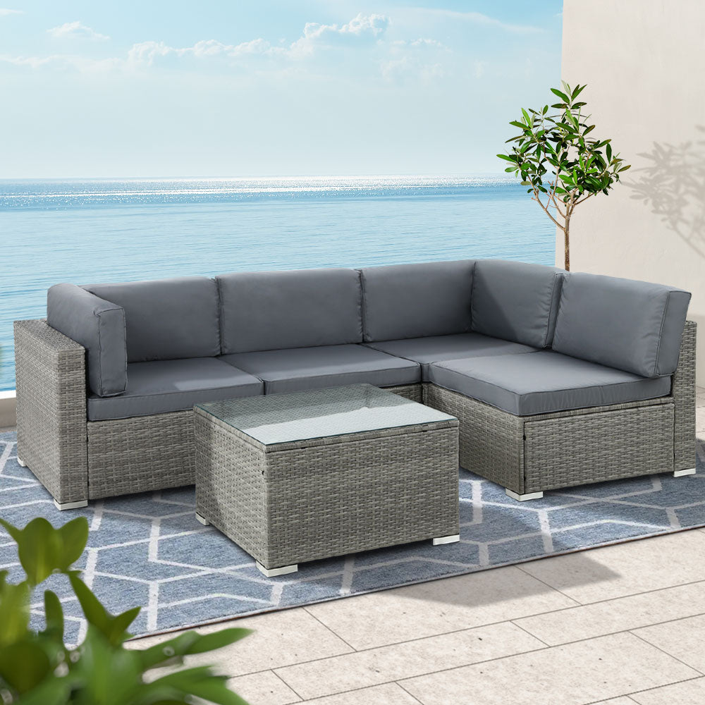 Gardeon 4-Seater Outdoor Sofa Set Wicker Lounge Grey