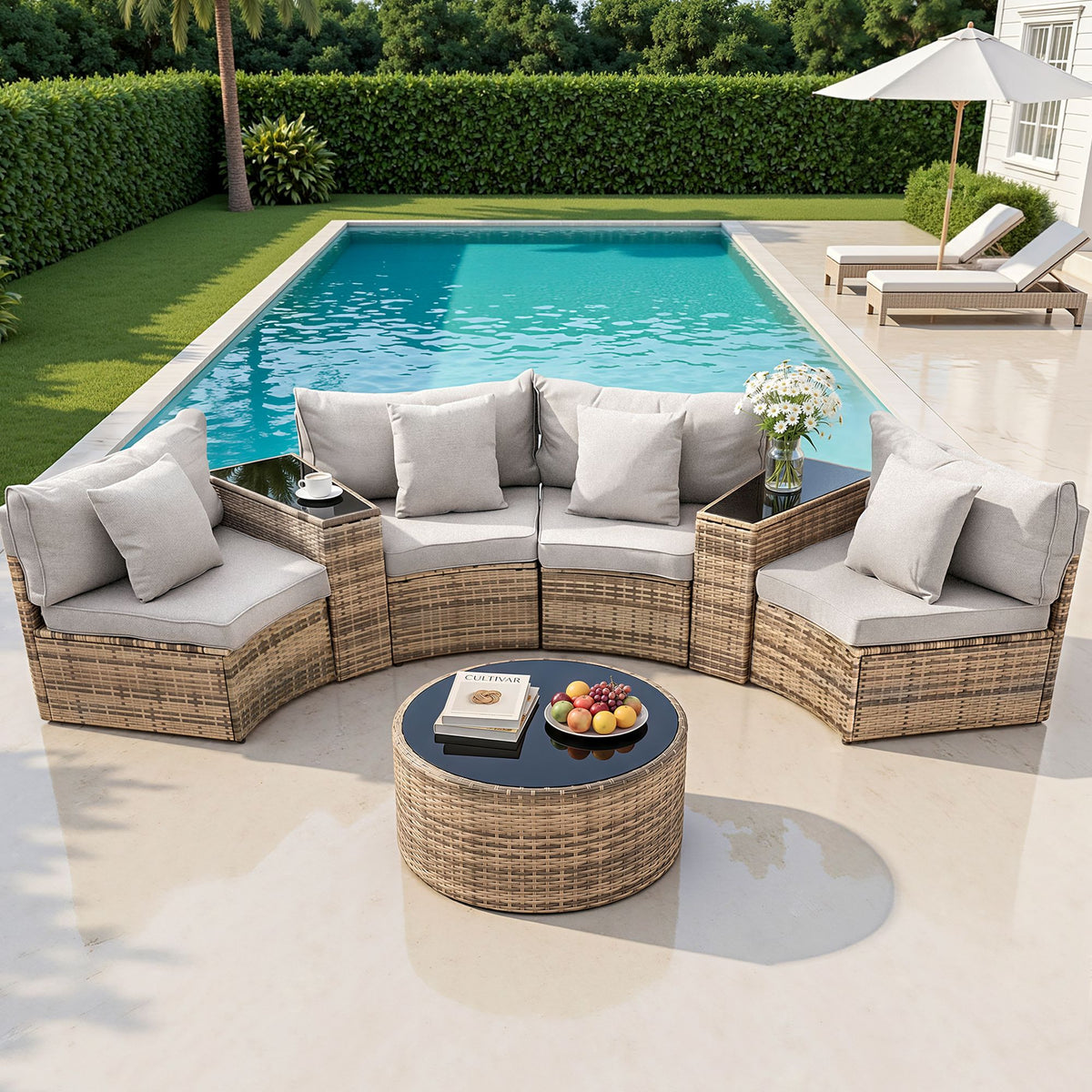 Gardeon 4 Seater Outdoor Sofa Set 7 Piece Brown Rattan