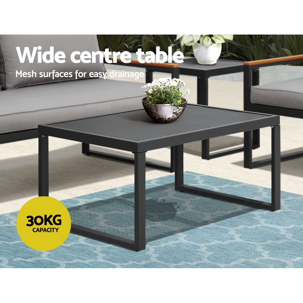 Gardeon 3-Seater Outdoor Modular Lounge Set Steel Black Grey Cushions