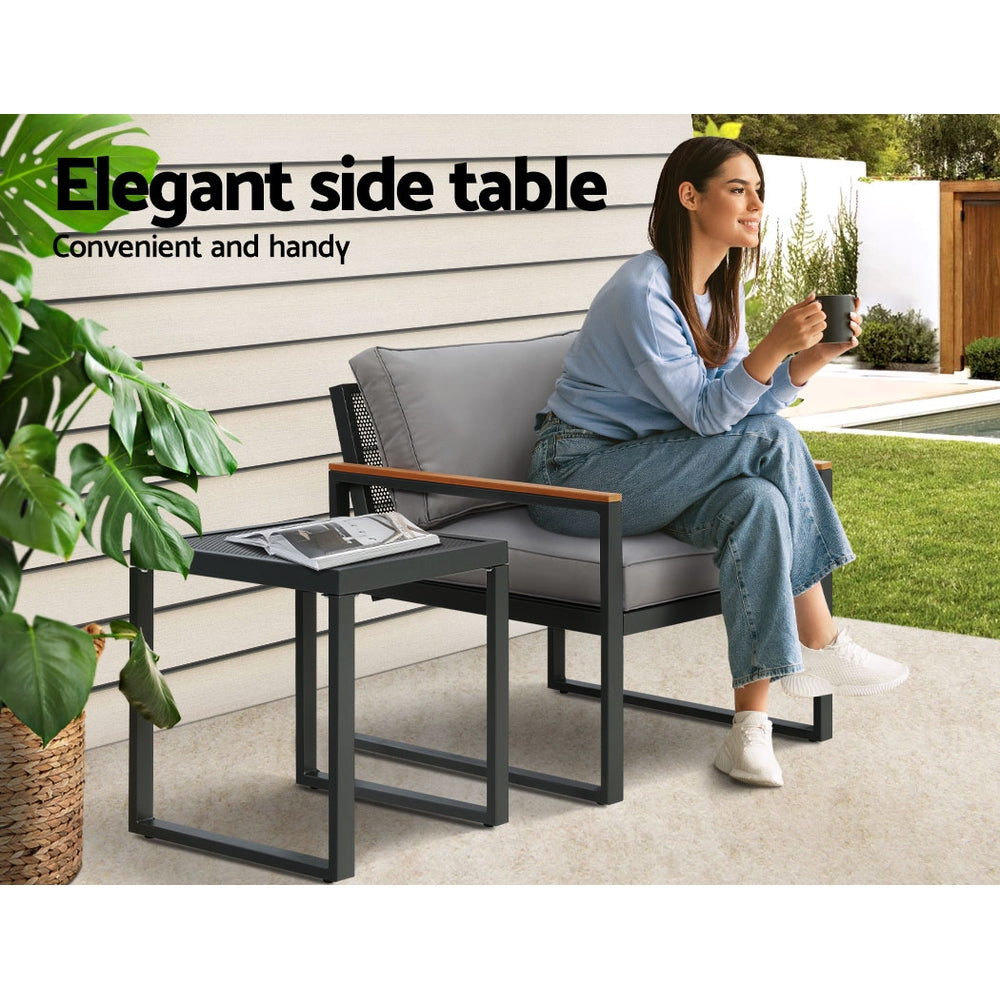 Gardeon 3-Seater Outdoor Modular Lounge Set Steel Black Grey Cushions