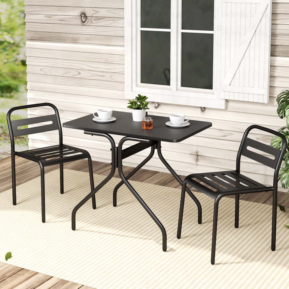 Gardeon 3PC Outdoor Bistro Set Steel Table Chairs Black