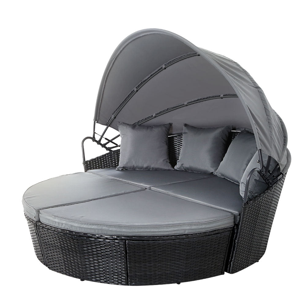 Gardeon Outdoor Day Bed Wicker Lounger Black Grey