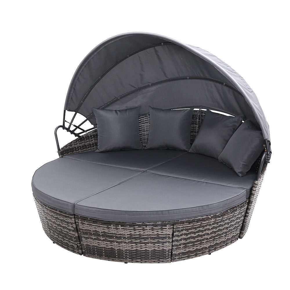 Gardeon Outdoor Sun Lounger Day Bed with Canopy Grey