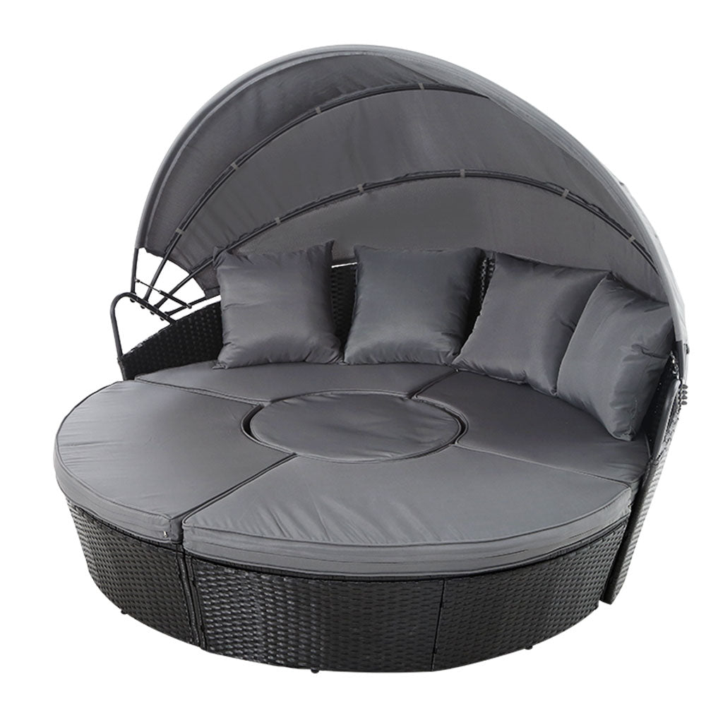 Gardeon Outdoor Day Bed Wicker Lounger Black Grey