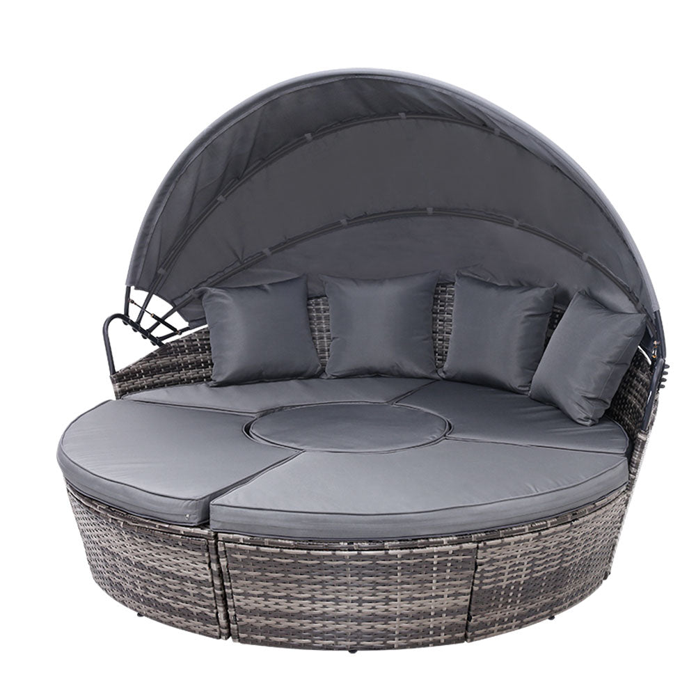 Gardeon Sun Lounger Wicker Day Bed Outdoor Grey