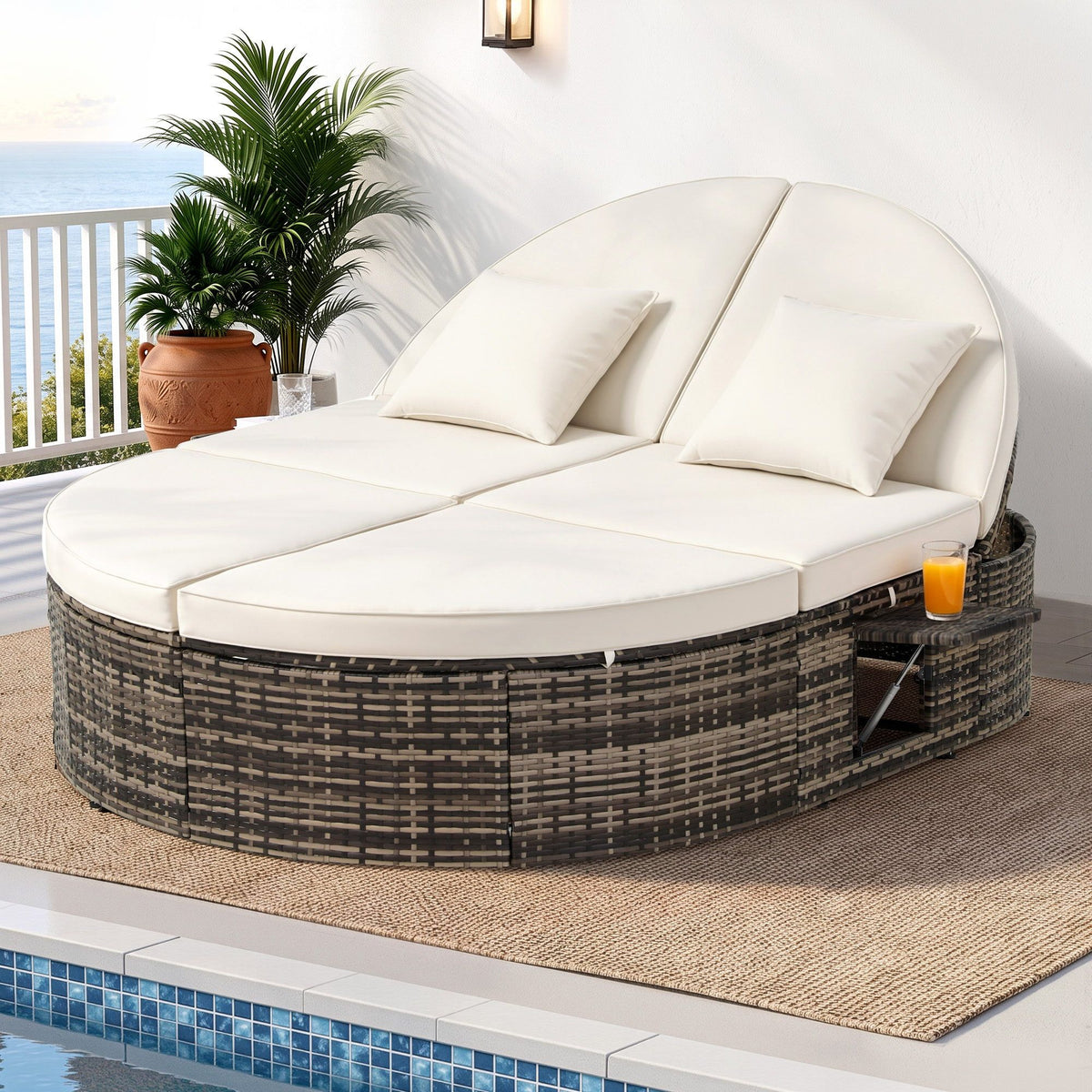 Gardeon Outdoor Wicker Day Bed Sun Lounger with Side Trays