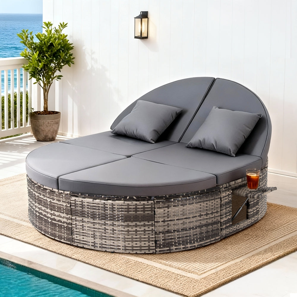 Gardeon Outdoor Day Bed Wicker Sun Lounger with Side Trays