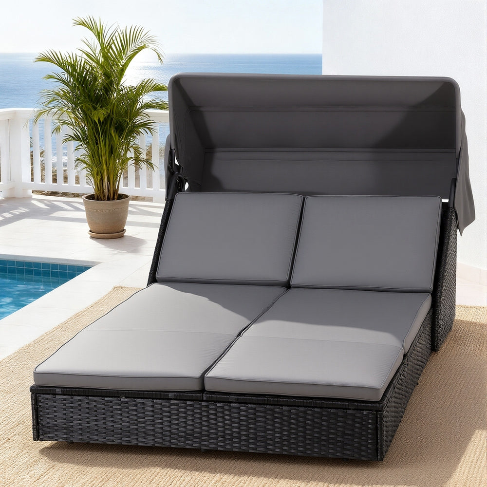 Gardeon Outdoor Daybed Sun Lounger Adjustable Canopy Black