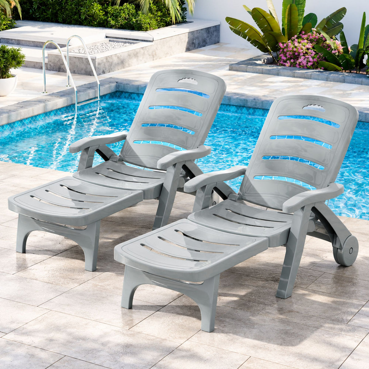 Gardeon 2PC Sun Lounger Folding Recliner Chair Grey