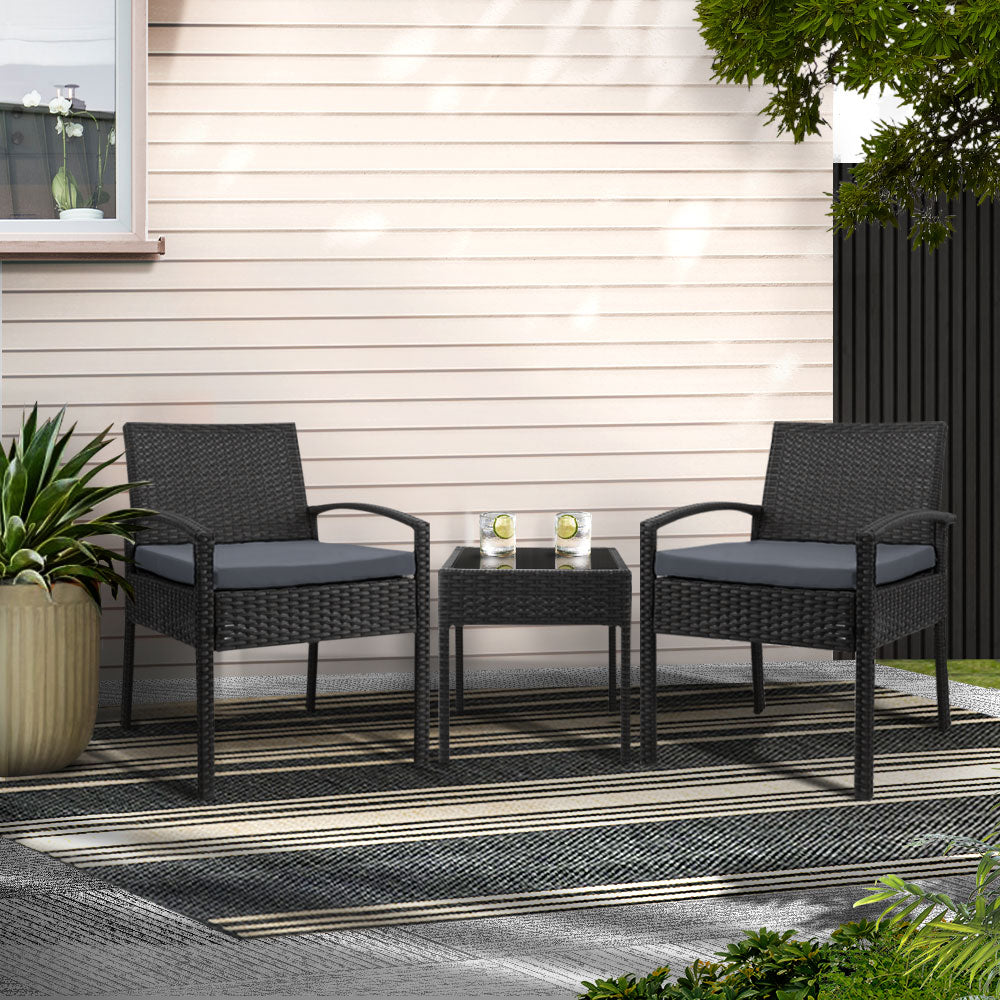 Gardeon 3-Piece Wicker Outdoor Bistro Set Black