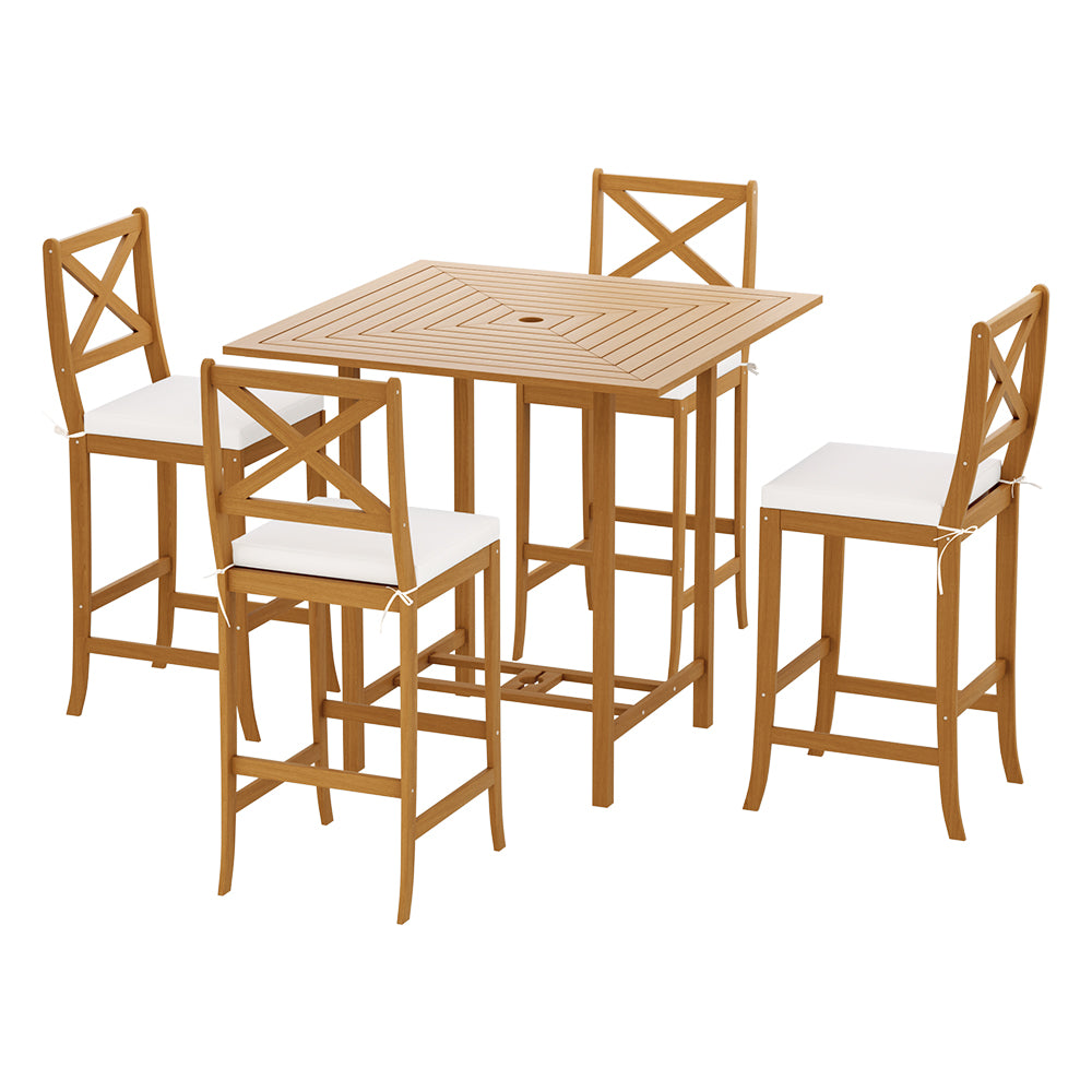 Gardeon 5-Piece Outdoor Bar Set Acacia Wood Bistro Table and Stools