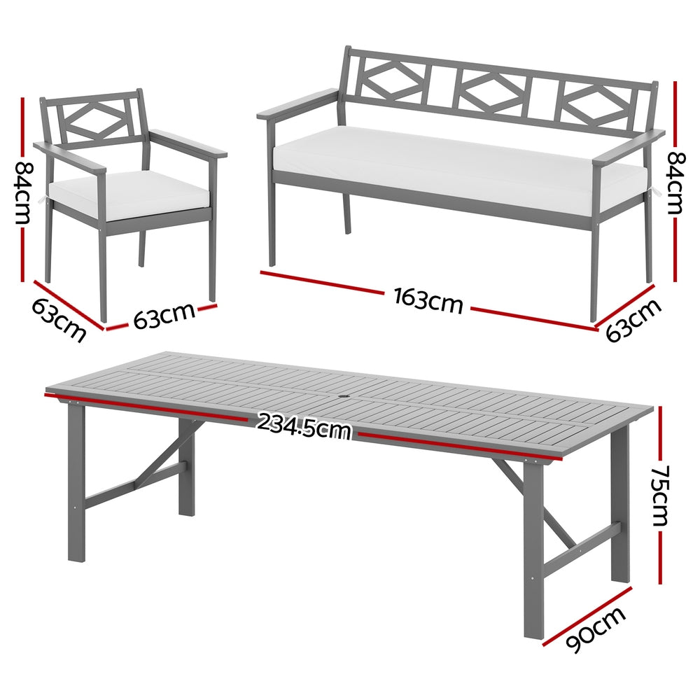 Gardeon 5-Piece Outdoor Dining Set Wooden Table Chairs Grey