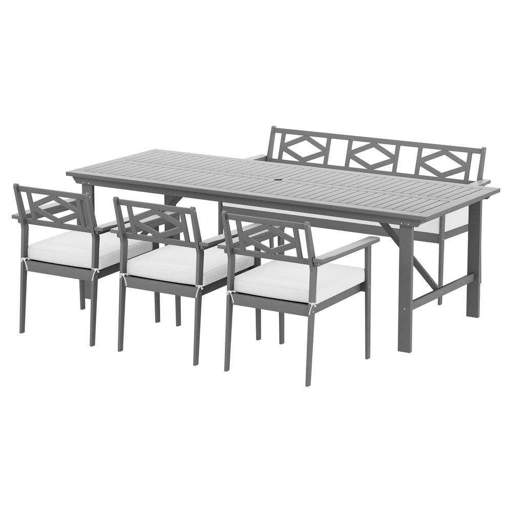 Gardeon 5-Piece Outdoor Dining Set Wooden Table Chairs Grey