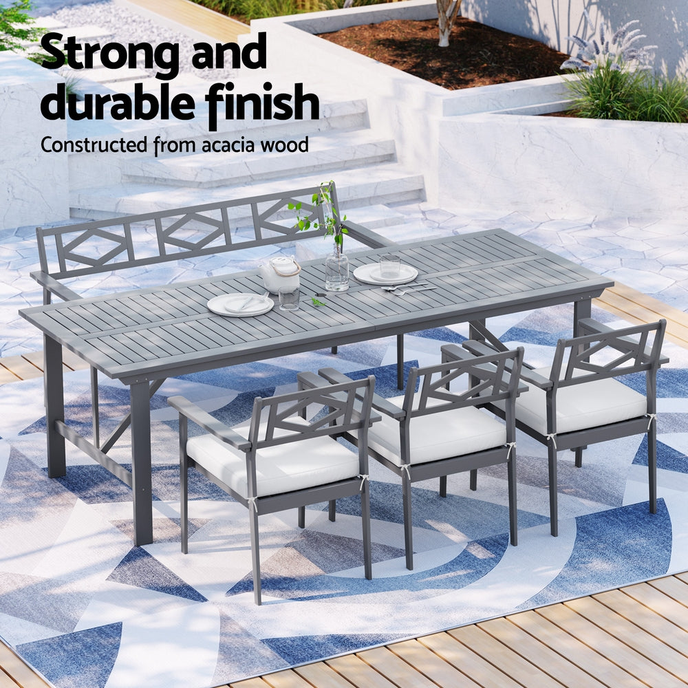 Gardeon 5-Piece Outdoor Dining Set Wooden Table Chairs Grey