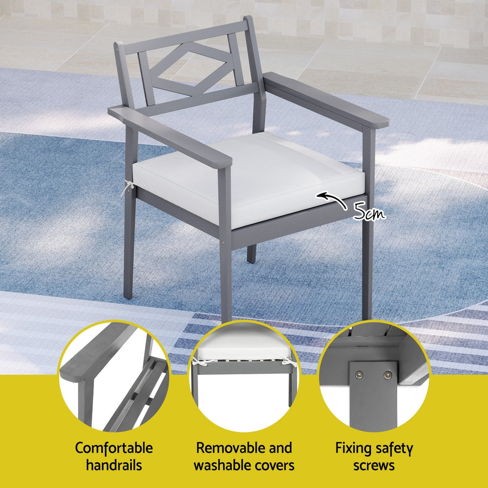 Gardeon 5-Piece Outdoor Dining Set Wooden Table Chairs Grey