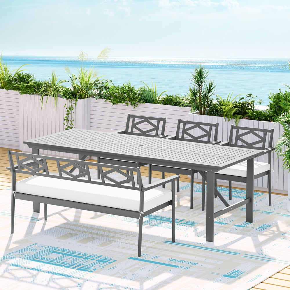 Gardeon 5-Piece Outdoor Dining Set Wooden Table Chairs Grey